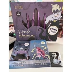 Disney Villains Ursula Blending Set Face Brushes Pin Face‎ Masks Bundle NEW
